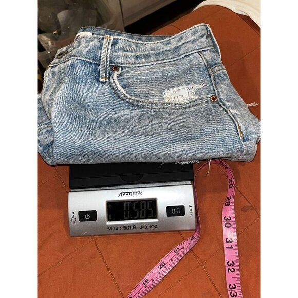 Grlfrnd Blue High-Waisted Distressed Denim Frayed Hems & Button Fly Women's Shor - Picture 10 of 10